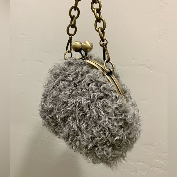 Handmade Genuine Curly Shearling Kisslock Wristlet/Shoulder Bag/Crossbody - Picture 14 of 16